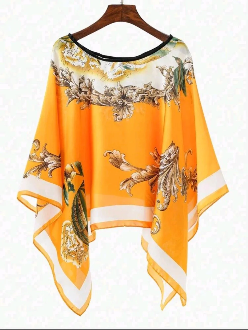BRAND NEW ** Vibrant Orange Baroque Print Silk-Like Shawl